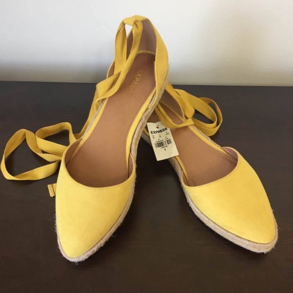 Express Mustard Yellow Ankle Wrap Espadrilles
